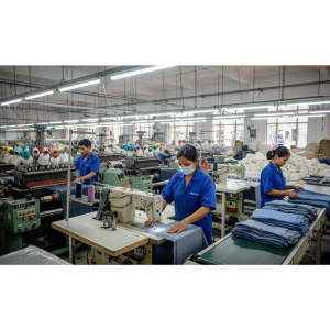 Bangladesh garment manufacturing workforce operating modern textile equipment
